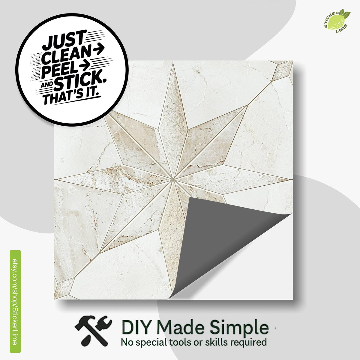 White & Beige Boho Star peel and stick tile decals, photo 2 of 8