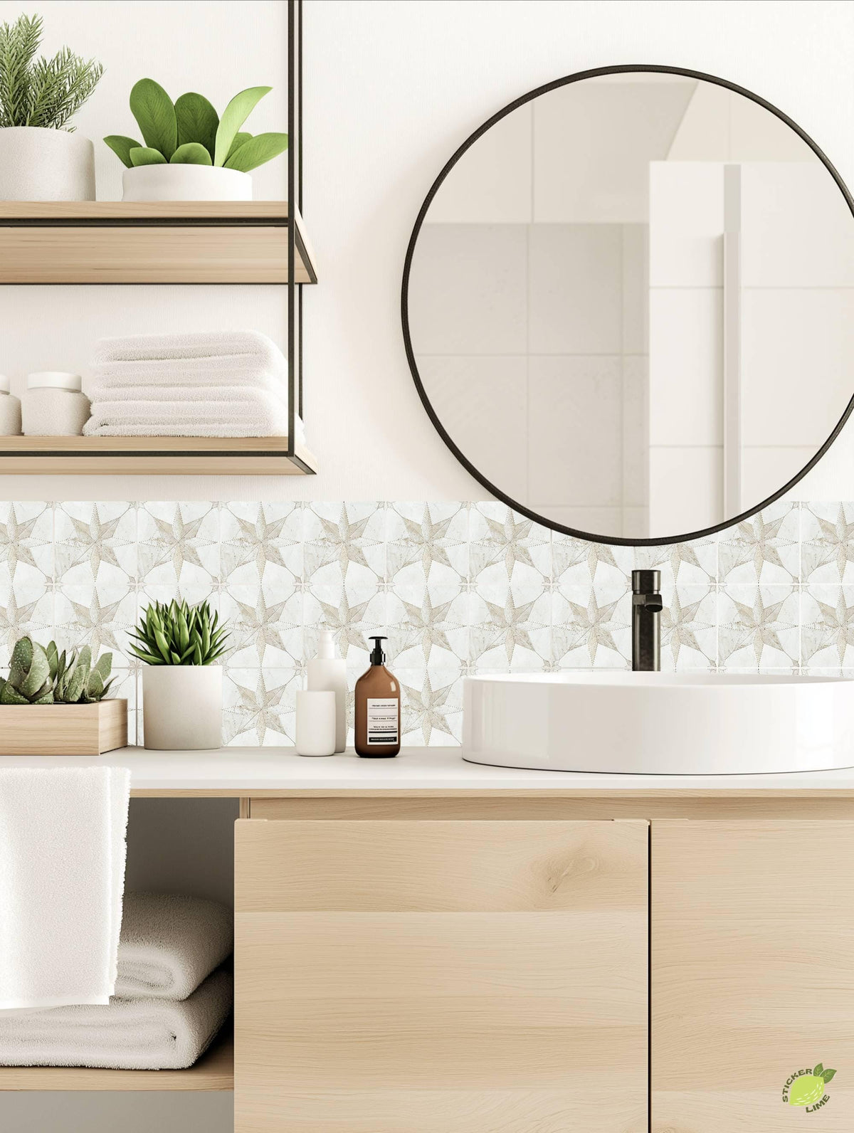 White & Beige Boho Star peel and stick tile decals, photo 3 of 8