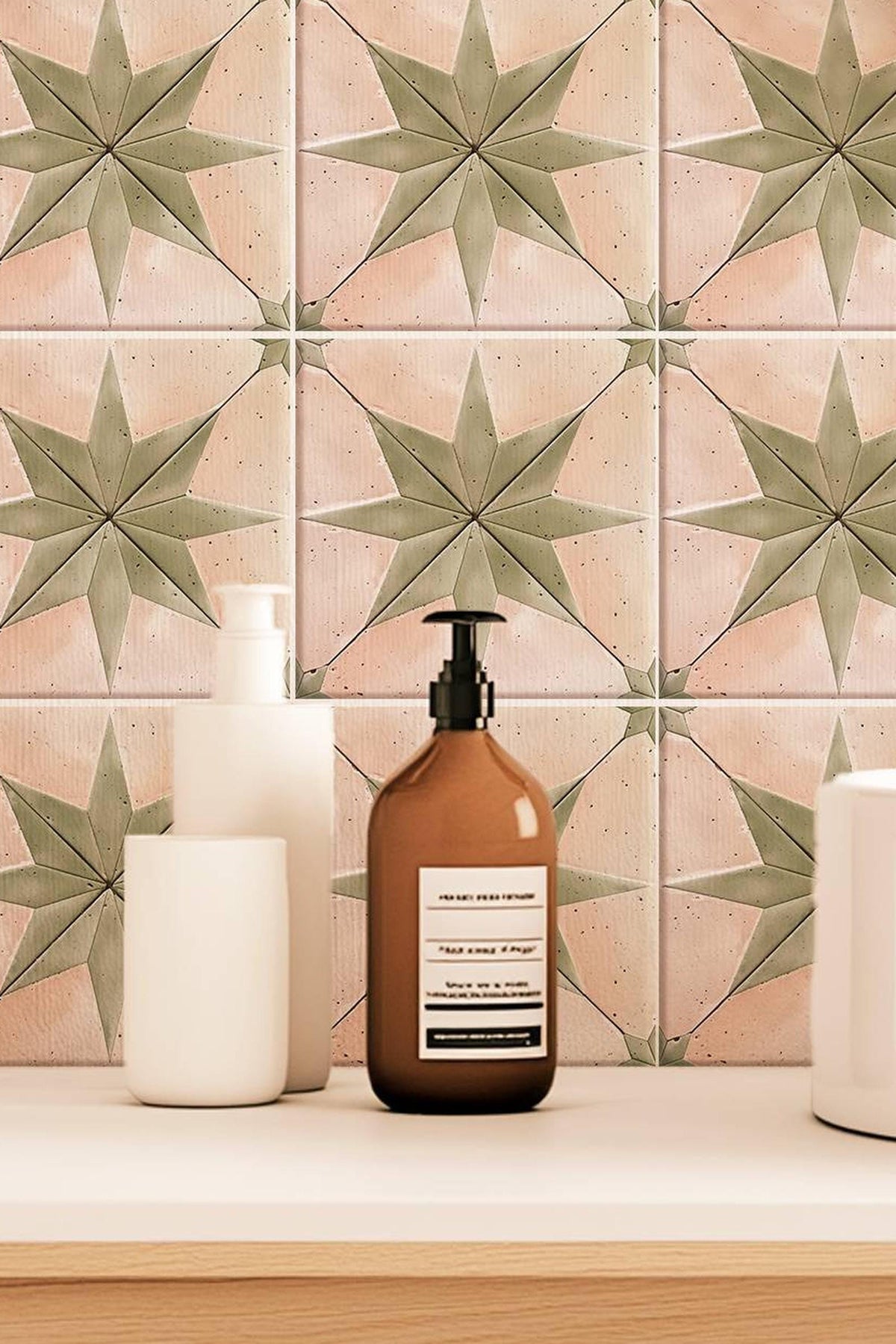 Pink & Green Boho Star peel and stick tile decals
