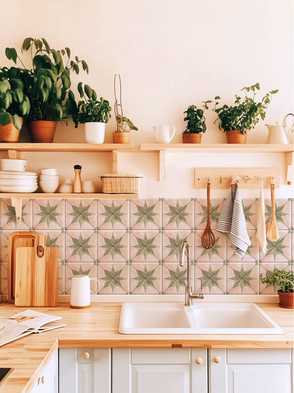 Pink & Green Boho Star peel and stick tile decals, photo 4 of 8