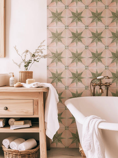 Pink & Green Boho Star peel and stick tile decals, photo 5 of 8