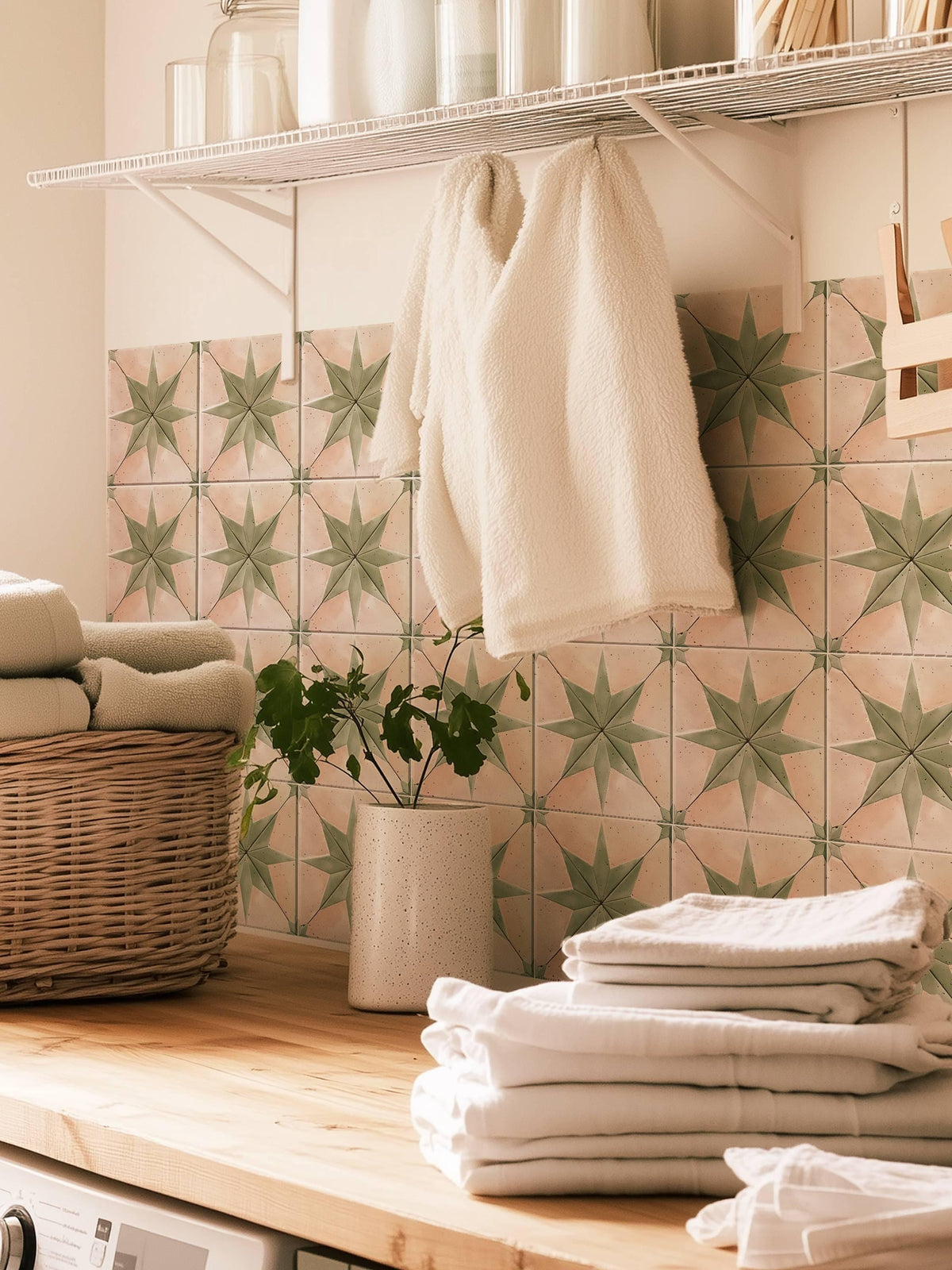 Pink & Green Boho Star peel and stick tile decals, photo 7 of 8