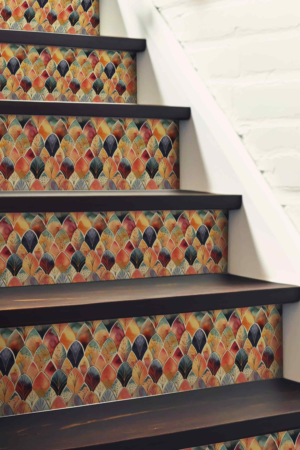 Boho Watercolor Art Deco peel and stick stair riser decals, photo 2 of 6