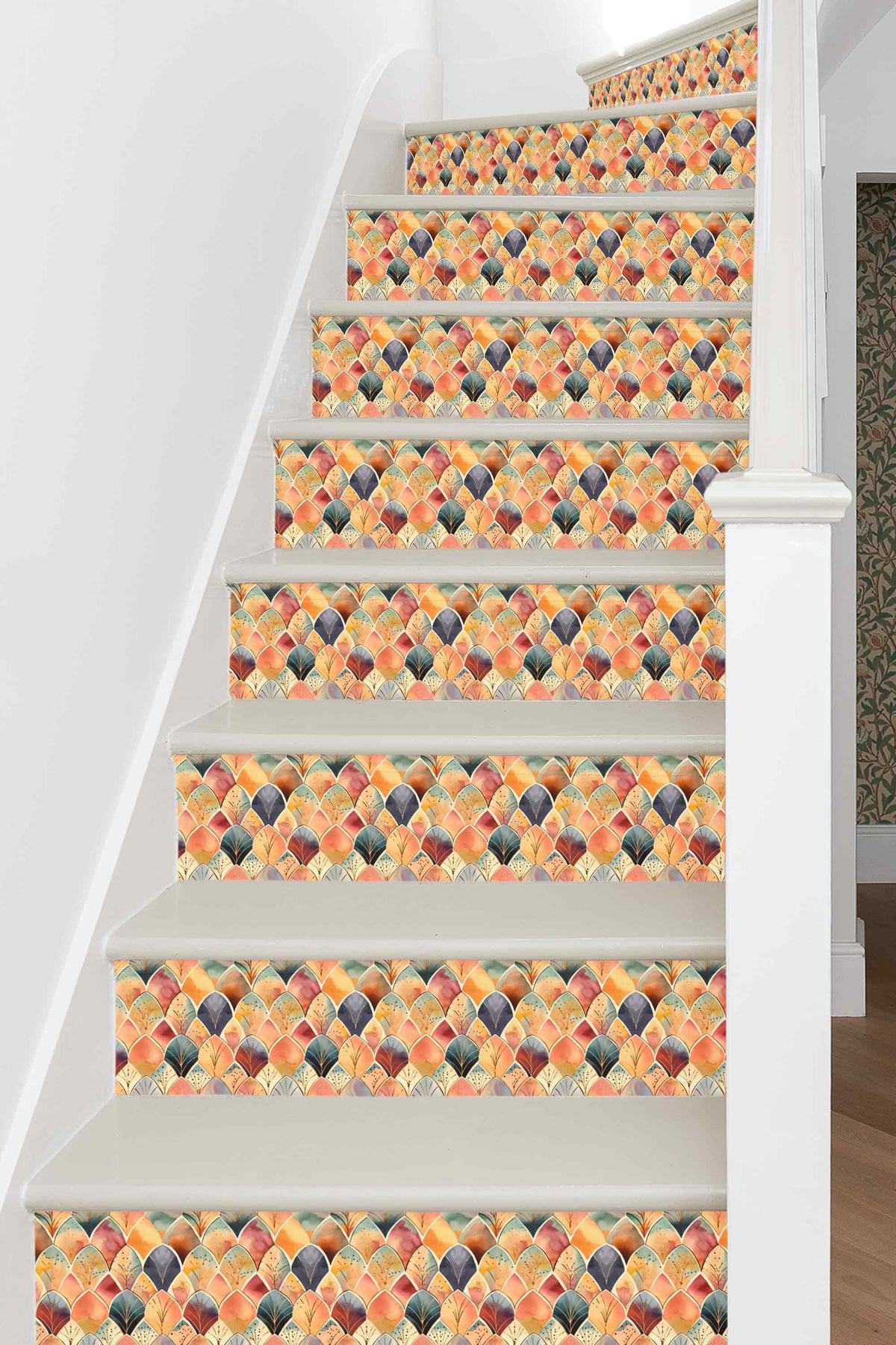 Boho Watercolor Art Deco peel and stick stair riser decals, photo 3 of 6