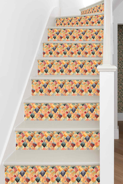 Boho Watercolor Art Deco peel and stick stair riser decals, photo 3 of 6