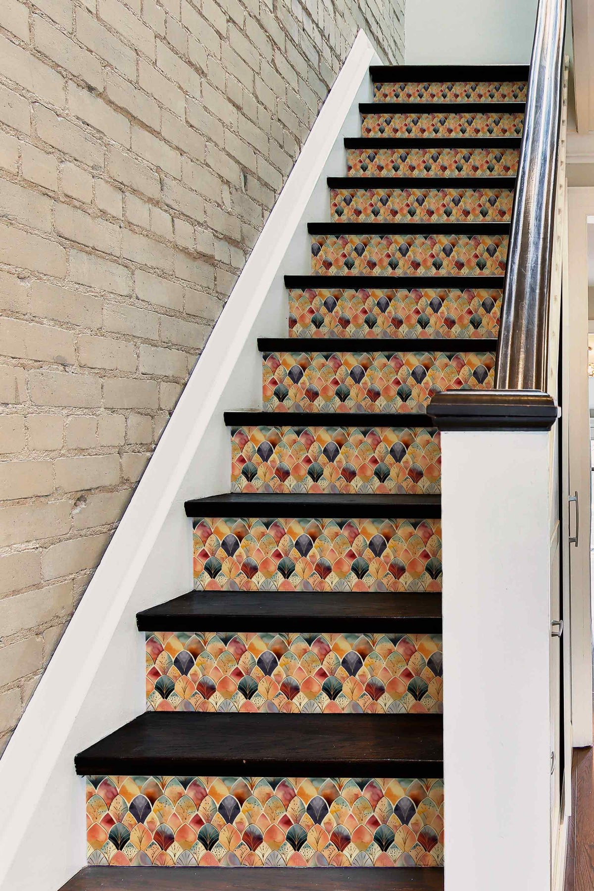 Boho Watercolor Art Deco peel and stick stair riser decals, photo 4 of 6
