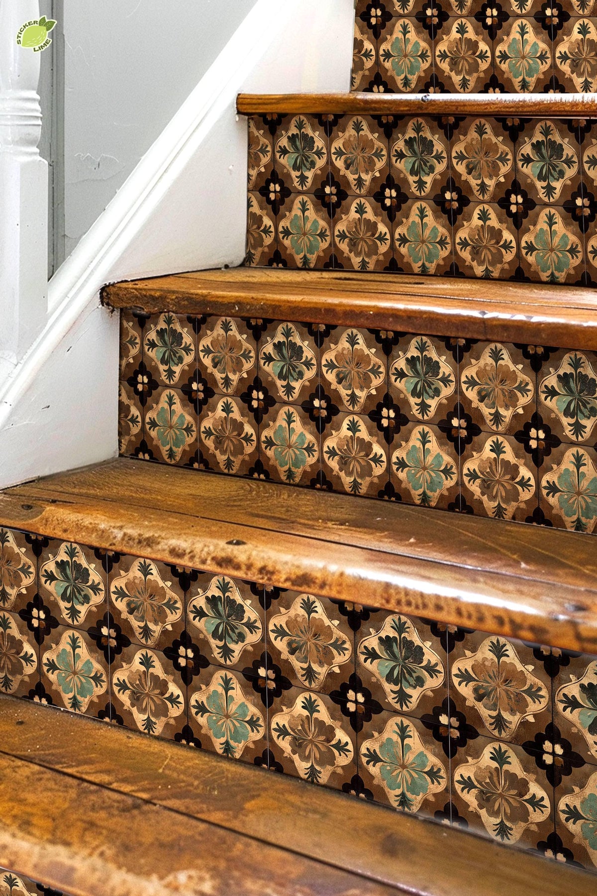 Brown & Beige Moroccan Tile peel and stick stair riser decals