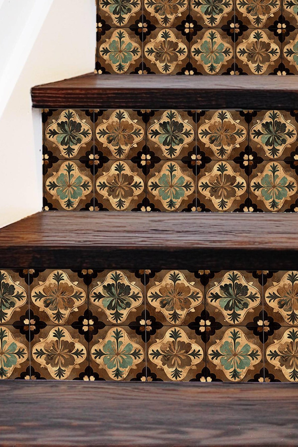 Brown & Beige Moroccan Tile peel and stick stair riser decals, photo 3 of 8