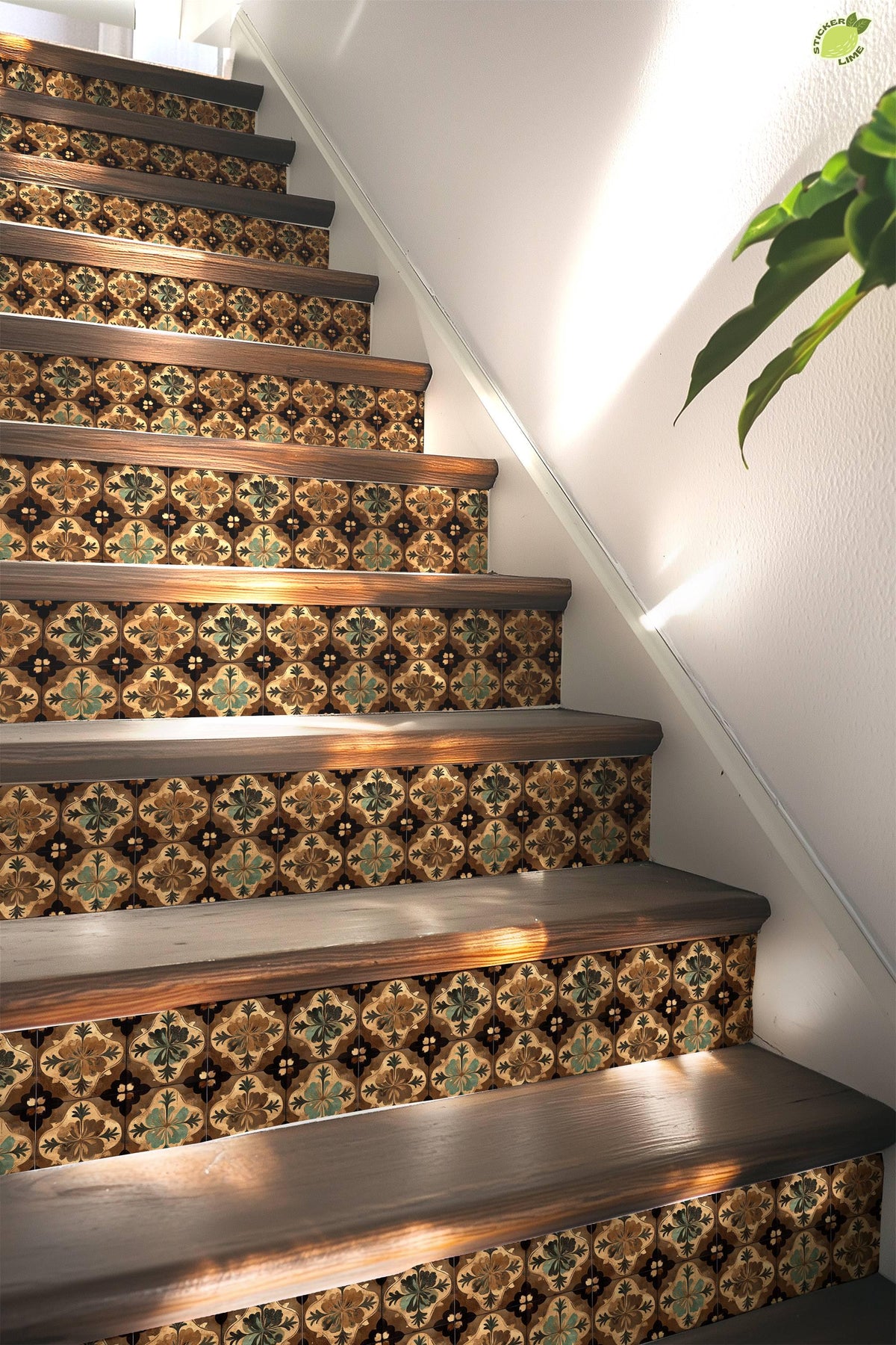 Brown & Beige Moroccan Tile peel and stick stair riser decals, photo 5 of 8
