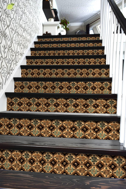 Brown & Beige Moroccan Tile peel and stick stair riser decals, photo 6 of 8
