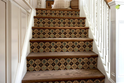 Brown & Beige Moroccan Tile peel and stick stair riser decals, photo 8 of 8