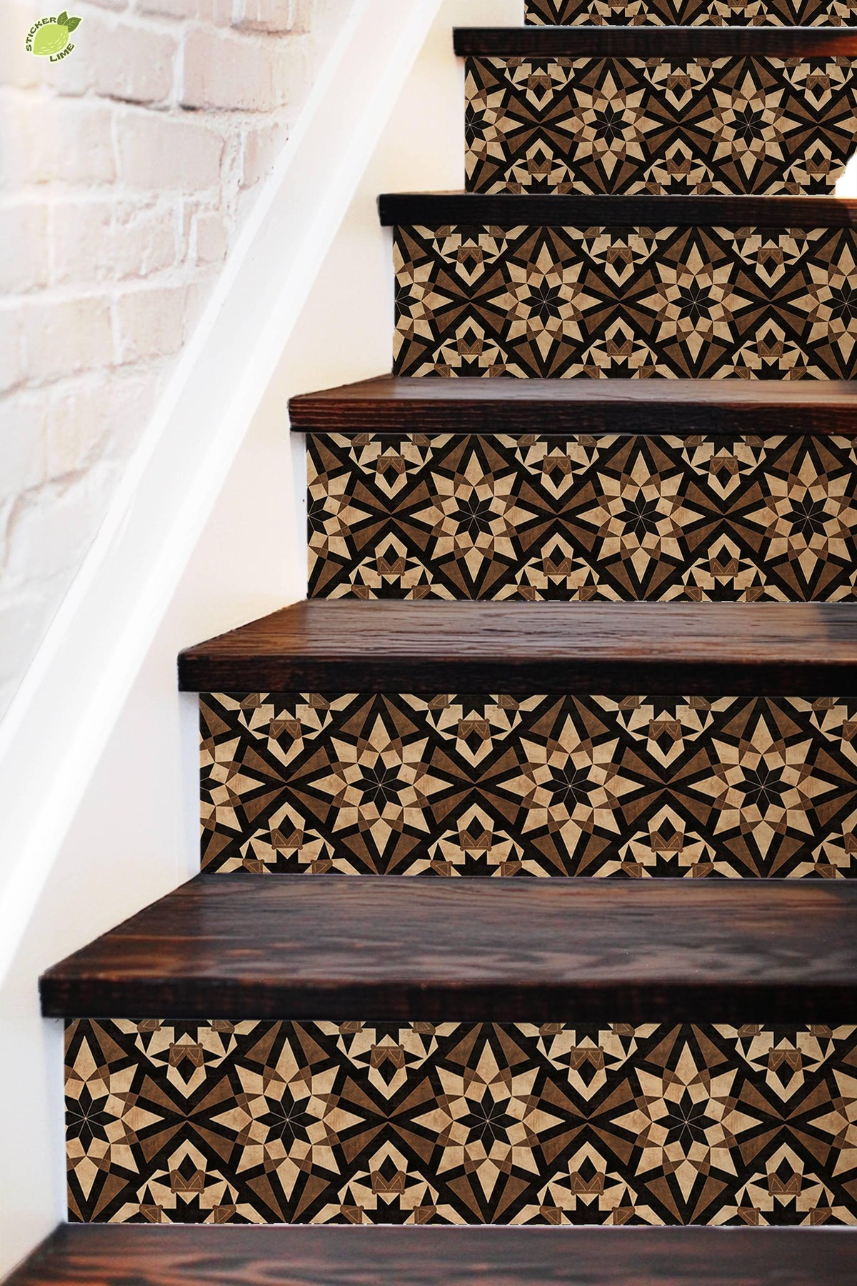 Brown & Beige Rustic Moroccan Tile peel and stick stair riser decals, photo 3 of 8