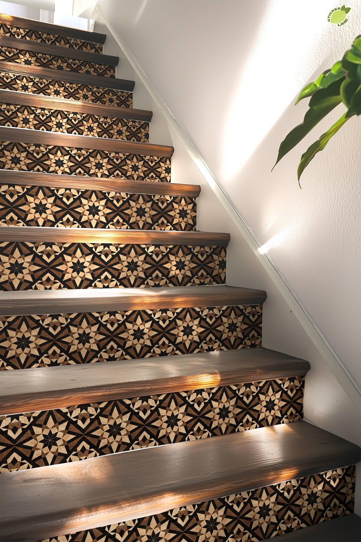 Brown & Beige Rustic Moroccan Tile peel and stick stair riser decals, photo 5 of 8