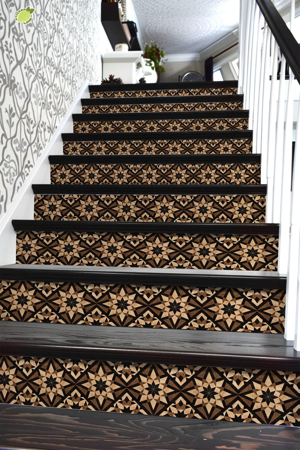 Brown & Beige Rustic Moroccan Tile peel and stick stair riser decals, photo 6 of 8