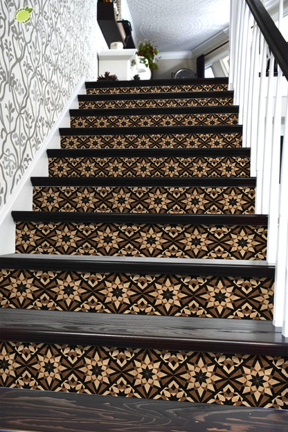Brown & Beige Rustic Moroccan Tile peel and stick stair riser decals, photo 6 of 8