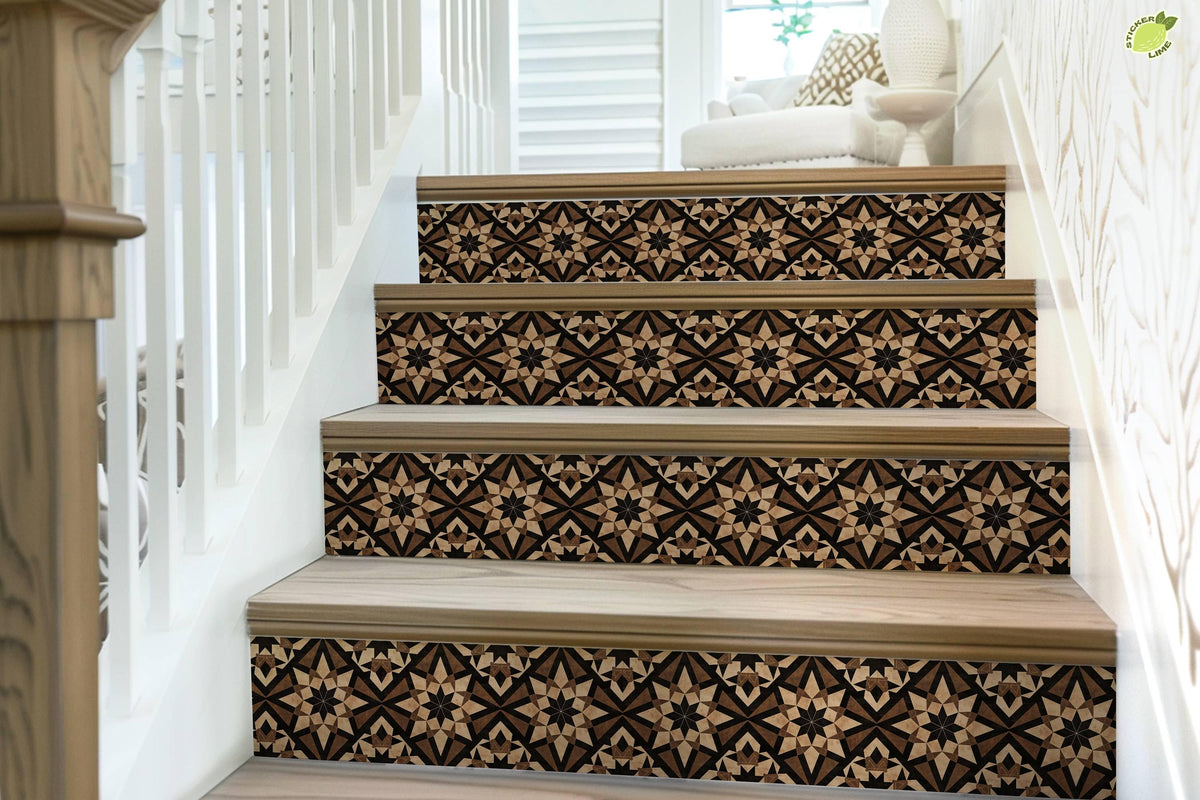 Brown & Beige Rustic Moroccan Tile peel and stick stair riser decals, photo 7 of 8
