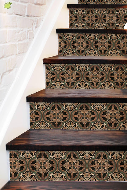 Brown & Black Moroccan Tile peel and stick stair riser decals, photo 3 of 8