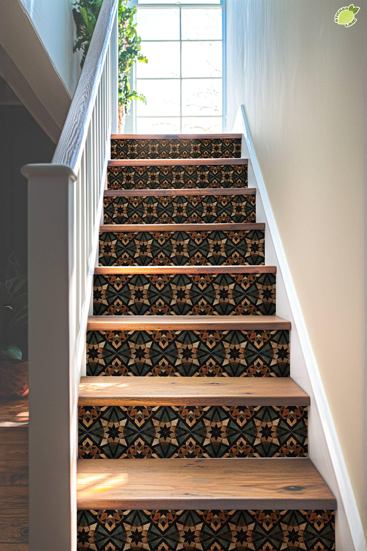 Brown & Green Rustic Moroccan Tile peel and stick stair riser decals, photo 4 of 8