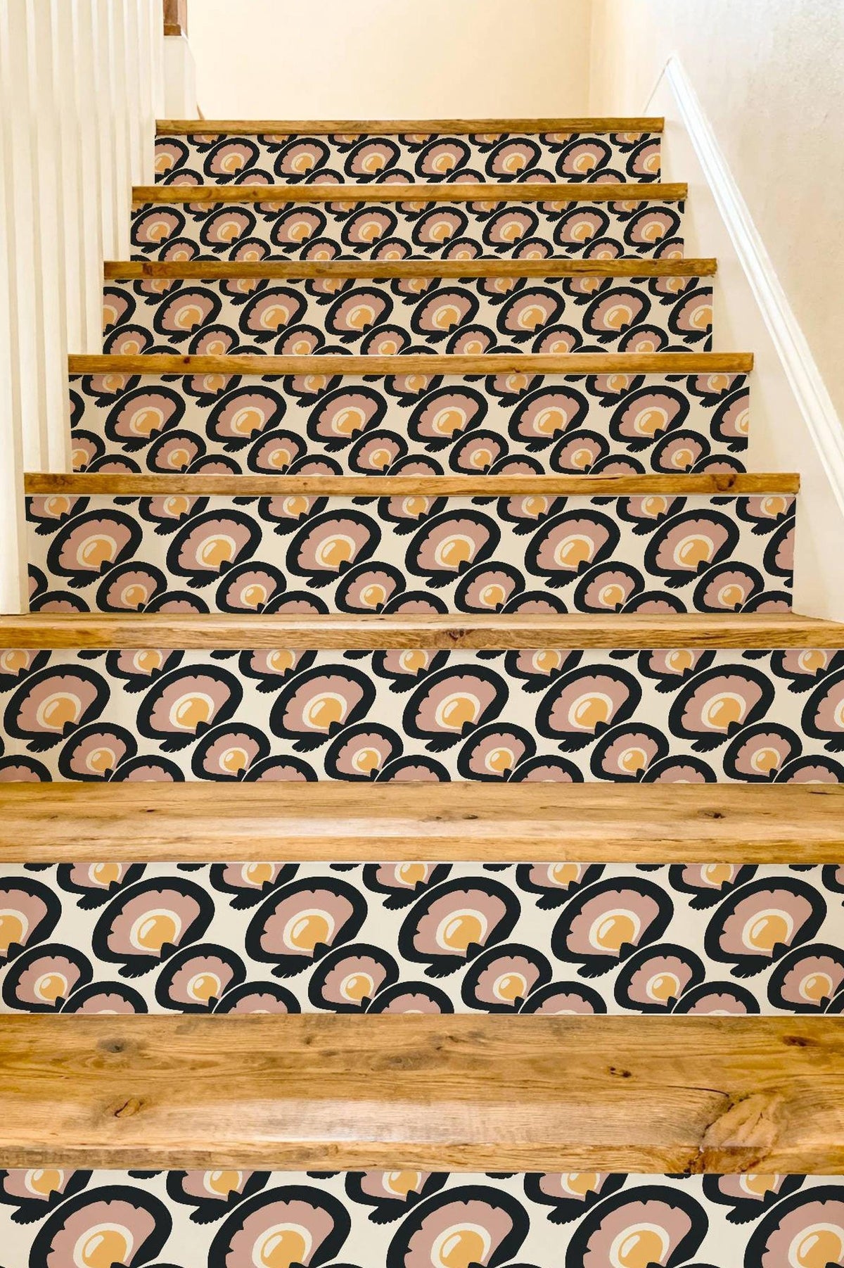 Charcoal Macro Scallop Medallion peel and stick stair riser decals