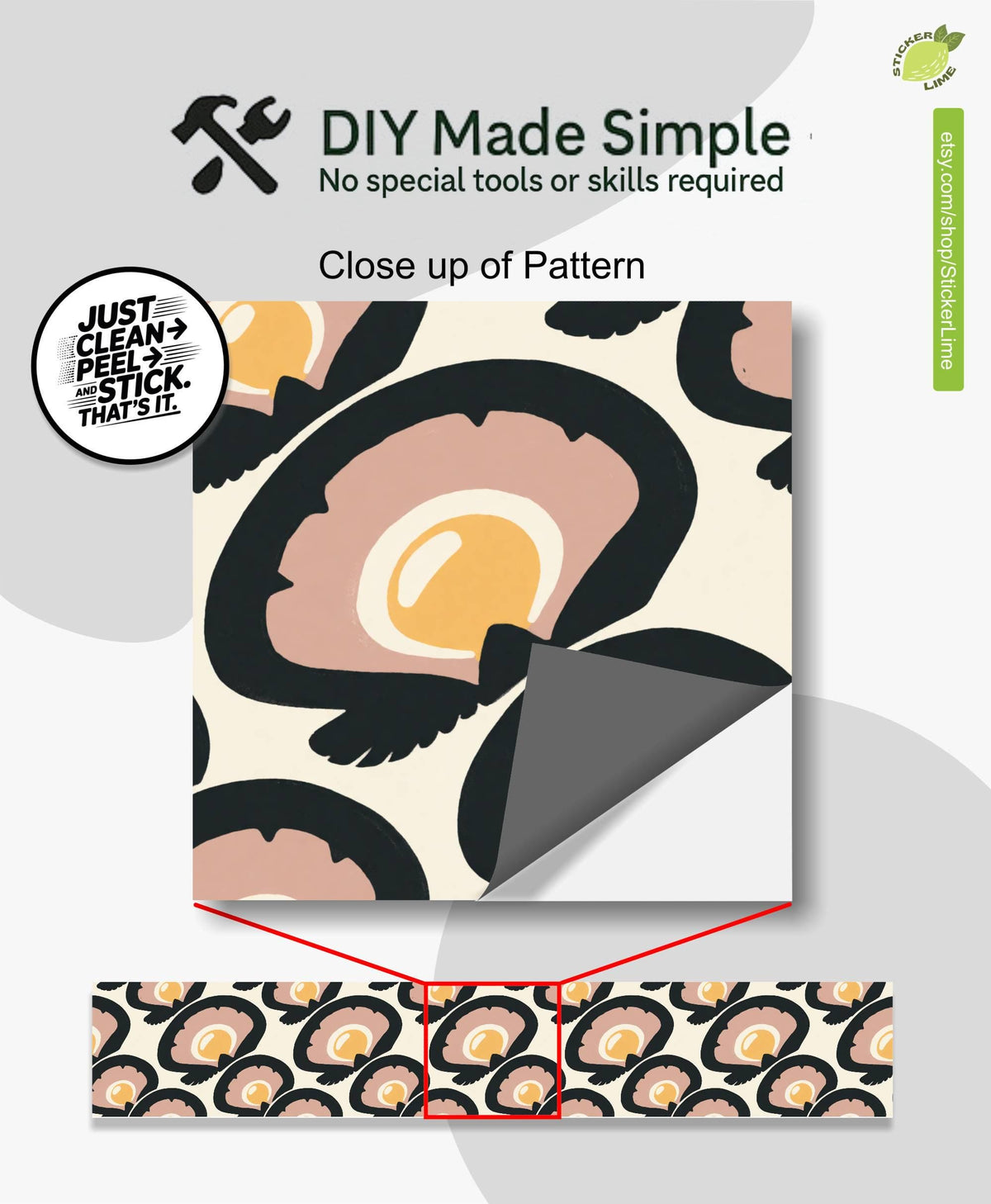 Charcoal Macro Scallop Medallion peel and stick stair riser decals, photo 2 of 8