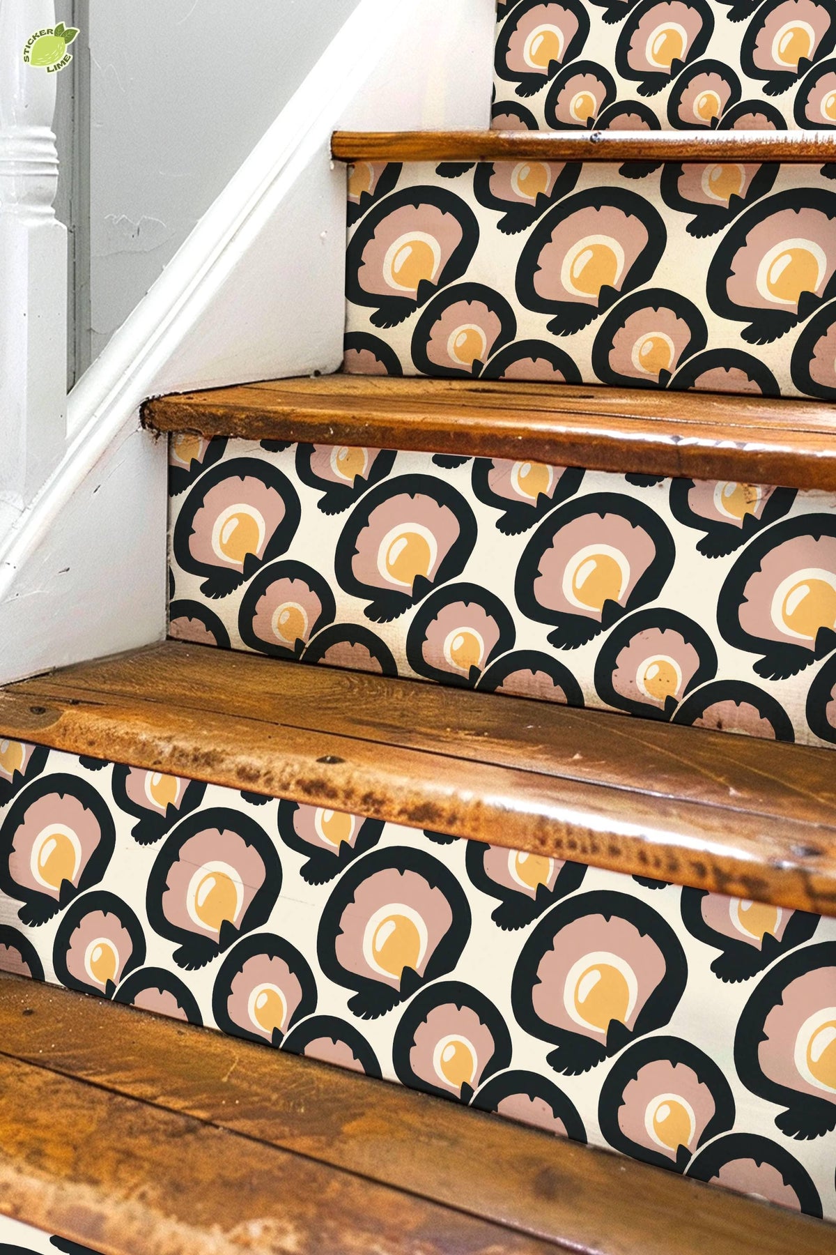Charcoal Macro Scallop Medallion peel and stick stair riser decals, photo 3 of 8