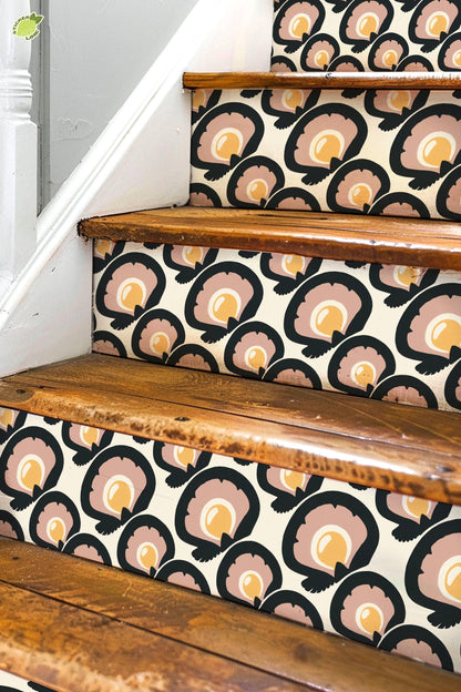 Charcoal Macro Scallop Medallion peel and stick stair riser decals, photo 3 of 8