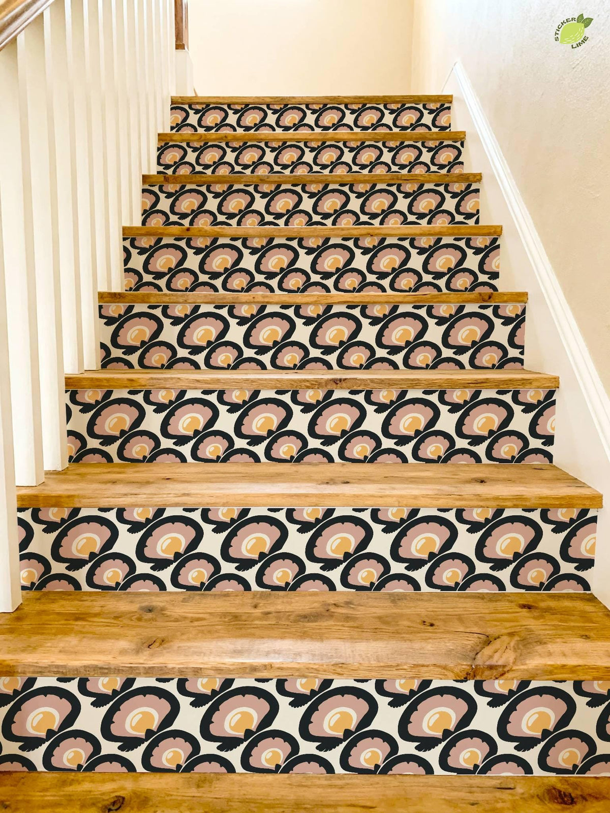 Charcoal Macro Scallop Medallion peel and stick stair riser decals, photo 4 of 8