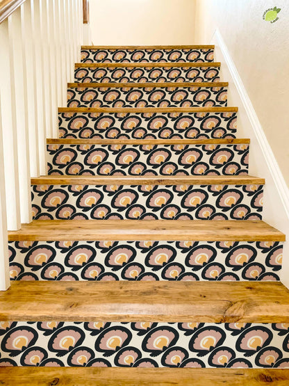 Charcoal Macro Scallop Medallion peel and stick stair riser decals, photo 4 of 8