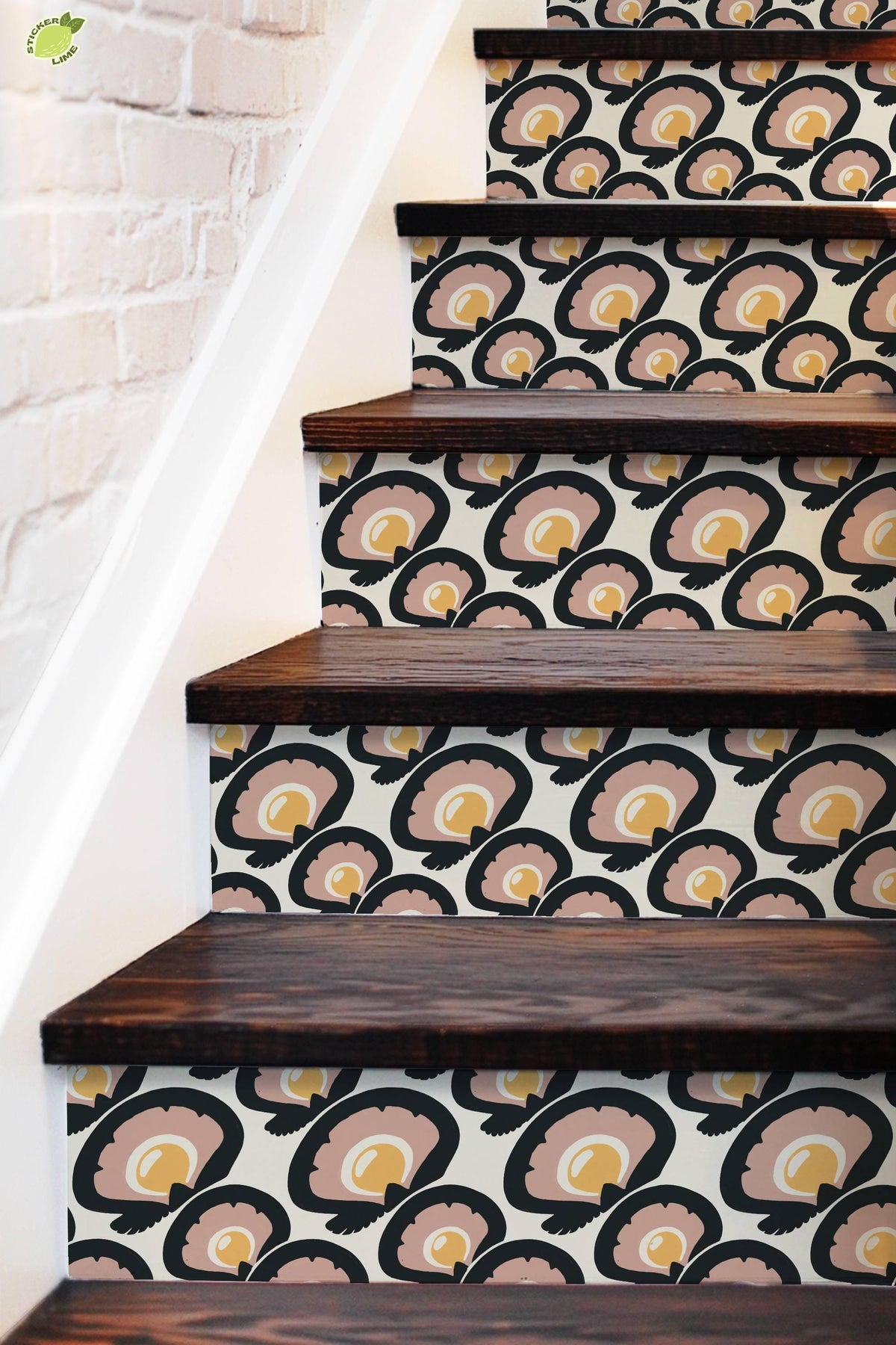 Charcoal Macro Scallop Medallion peel and stick stair riser decals, photo 5 of 8