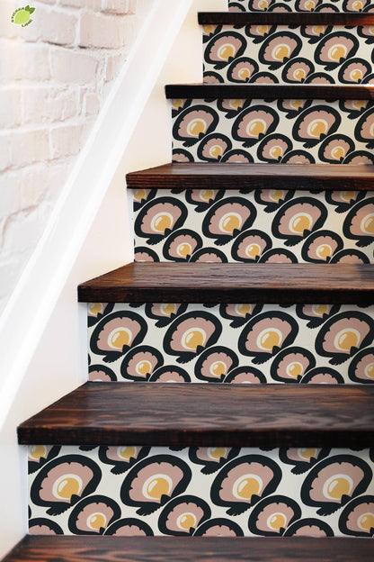 Charcoal Macro Scallop Medallion peel and stick stair riser decals, photo 5 of 8