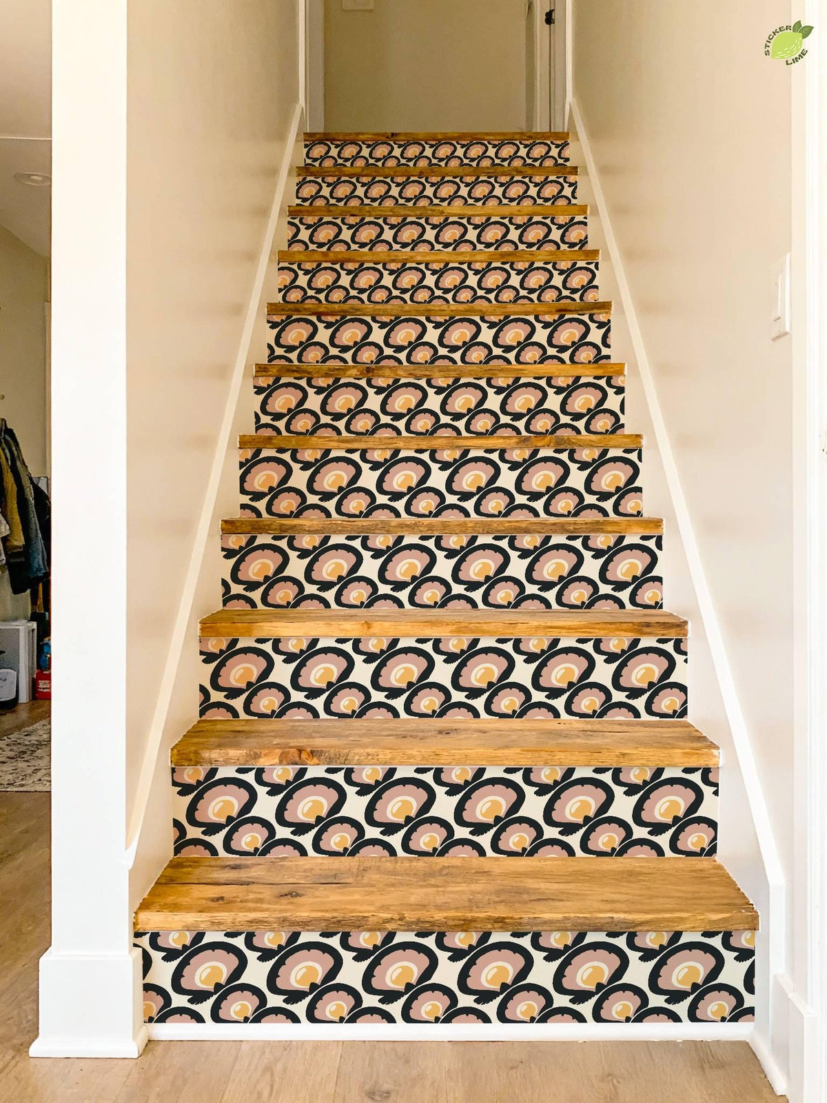 Charcoal Macro Scallop Medallion peel and stick stair riser decals, photo 6 of 8