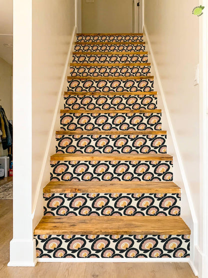 Charcoal Macro Scallop Medallion peel and stick stair riser decals, photo 6 of 8