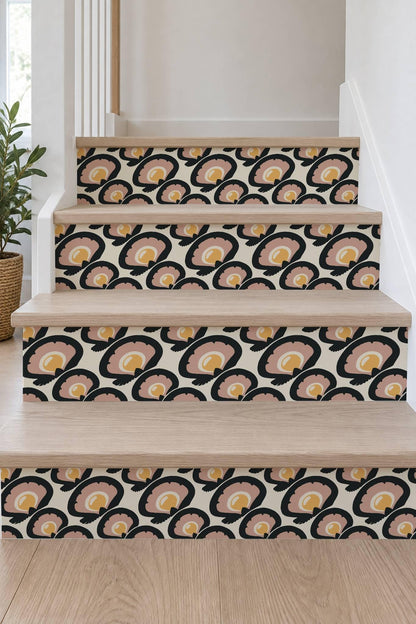 Charcoal Macro Scallop Medallion peel and stick stair riser decals, photo 7 of 8