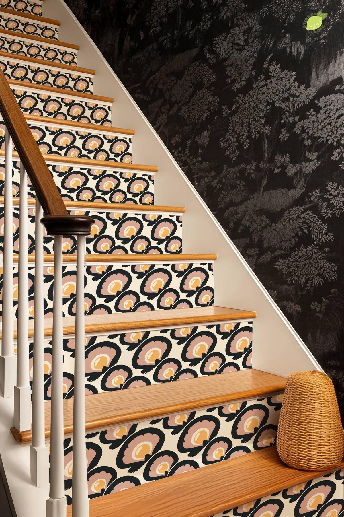 Charcoal Macro Scallop Medallion peel and stick stair riser decals, photo 8 of 8
