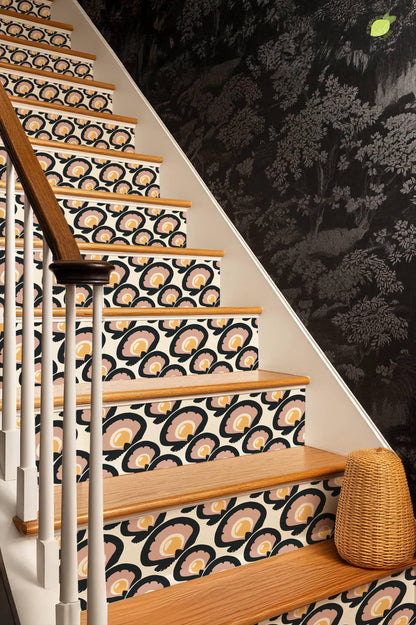 Charcoal Macro Scallop Medallion peel and stick stair riser decals, photo 8 of 8