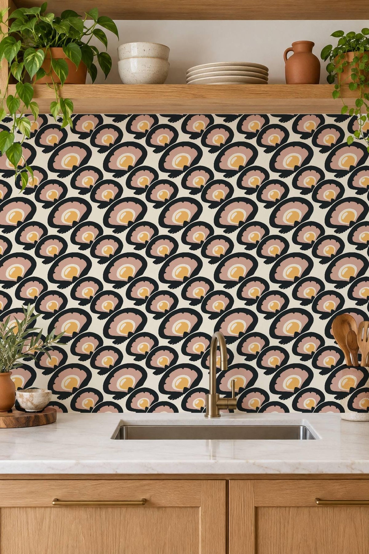 Charcoal Macro Scallop Medallion peel and stick tile decals, photo 3 of 8
