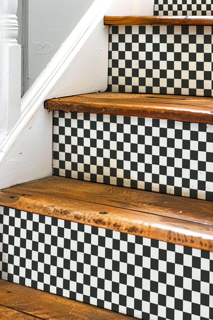 Checker Board peel and stick stair riser decals