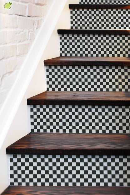 Checker Board peel and stick stair riser decals, photo 3 of 8
