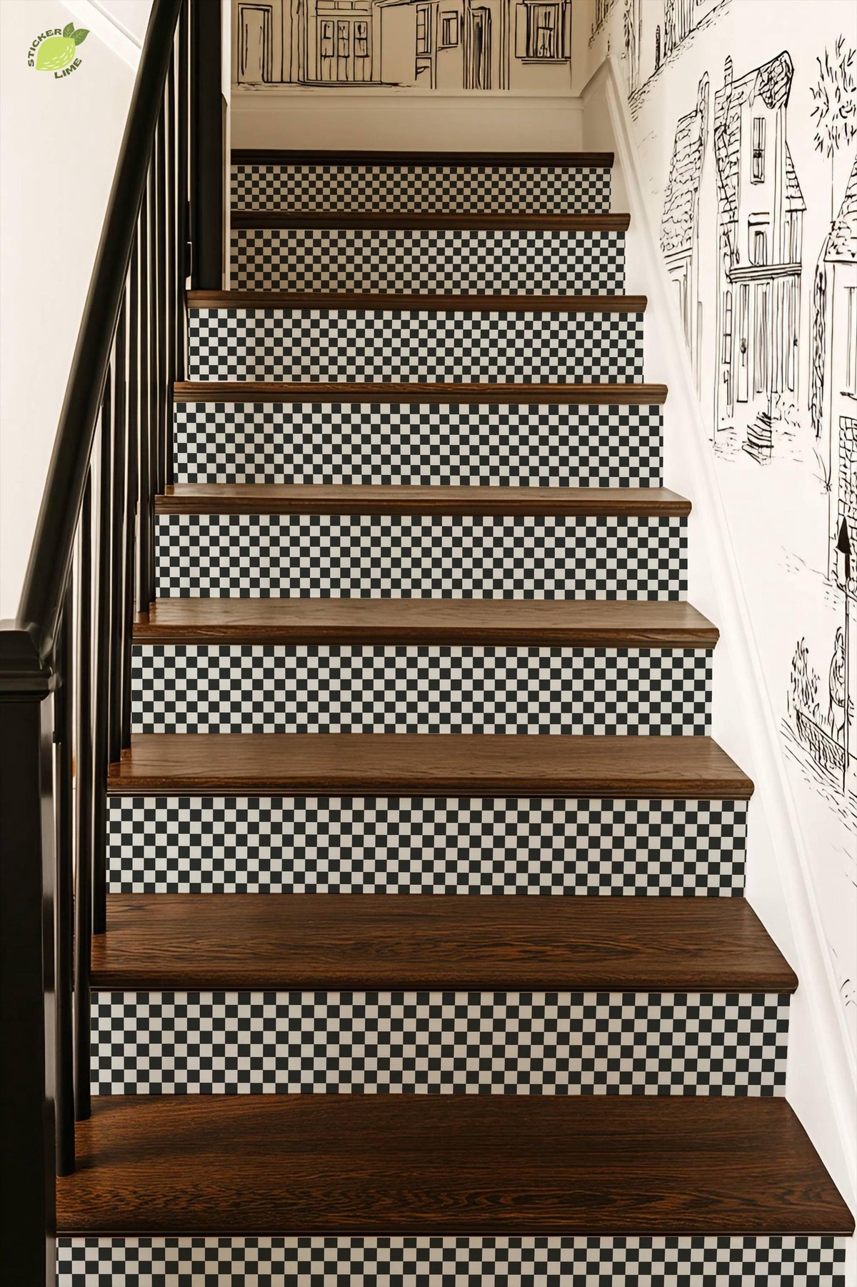 Checker Board peel and stick stair riser decals, photo 6 of 8
