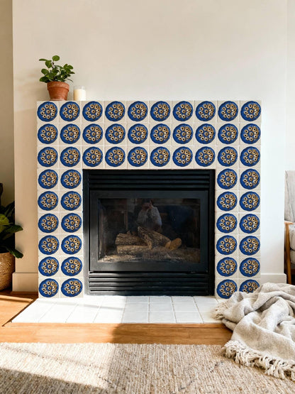 Cobalt Lotus Seed Pod Screen Print peel and stick tile decals, photo 6 of 8