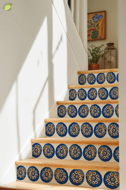 Cobalt Lotus Seed Pod Screen Print peel and stick tile decals, photo 8 of 8