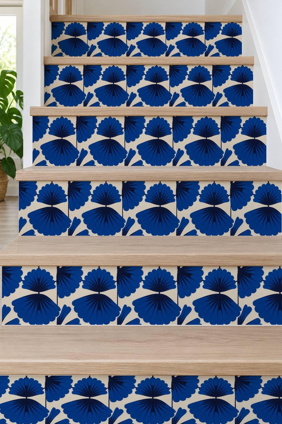 Cobalt Macro Scallop Medallion peel and stick stair riser decals