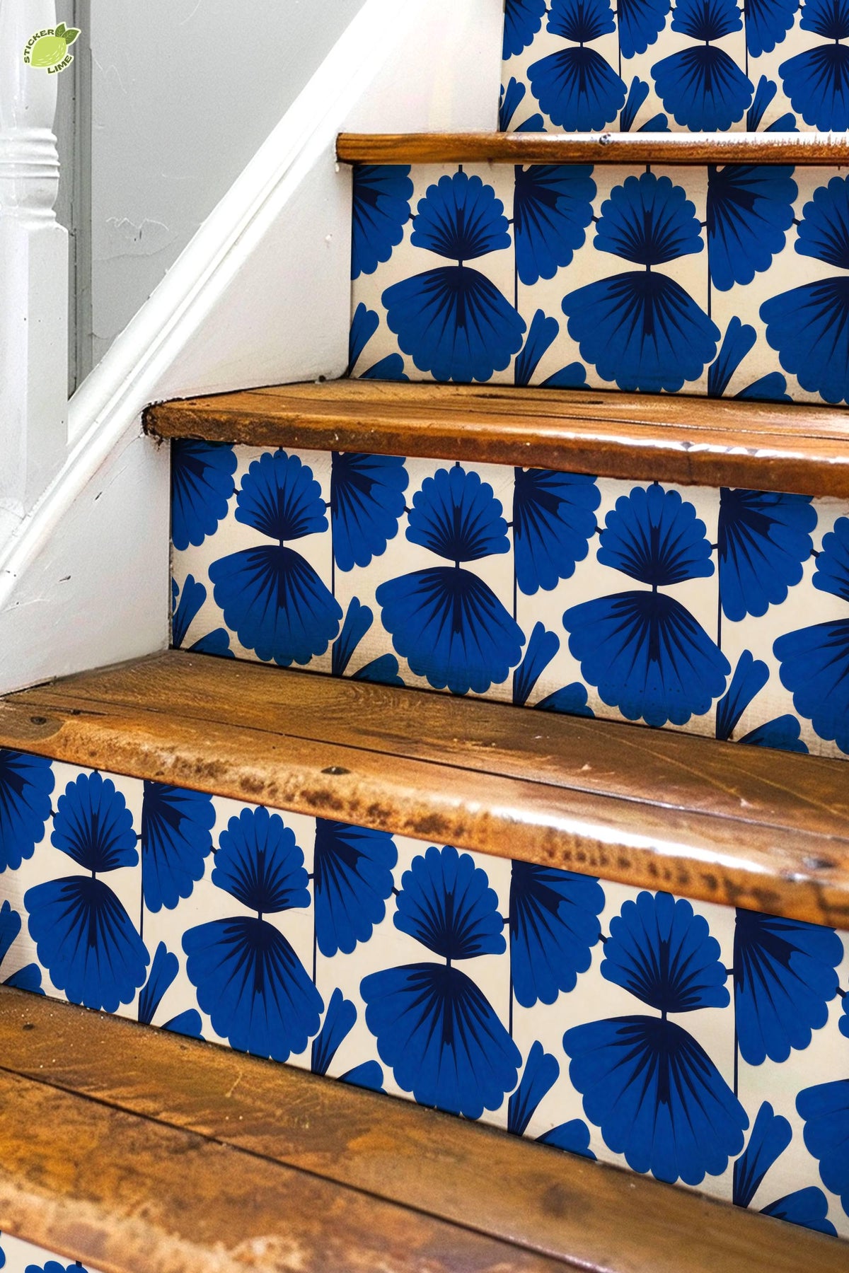 Cobalt Macro Scallop Medallion peel and stick stair riser decals, photo 3 of 8