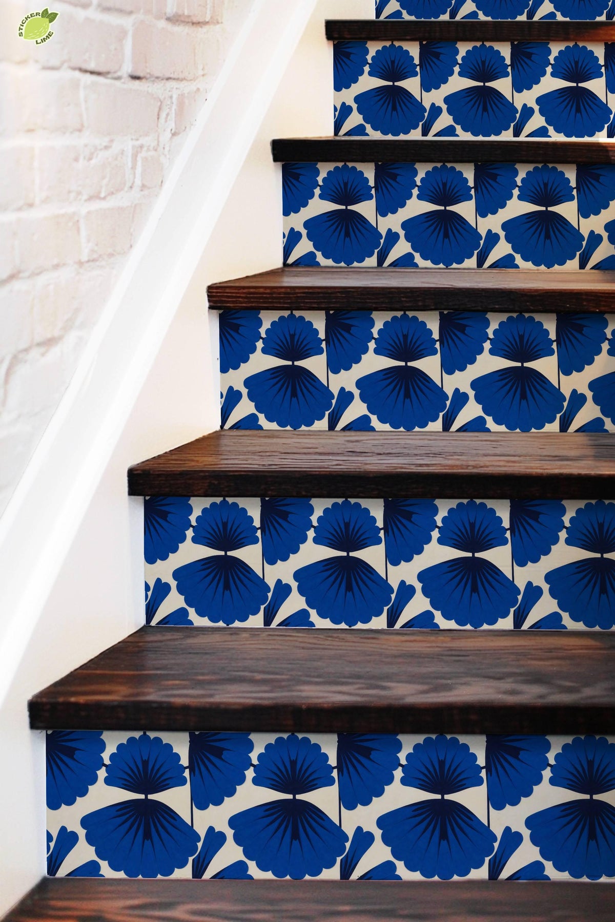 Cobalt Macro Scallop Medallion peel and stick stair riser decals, photo 5 of 8