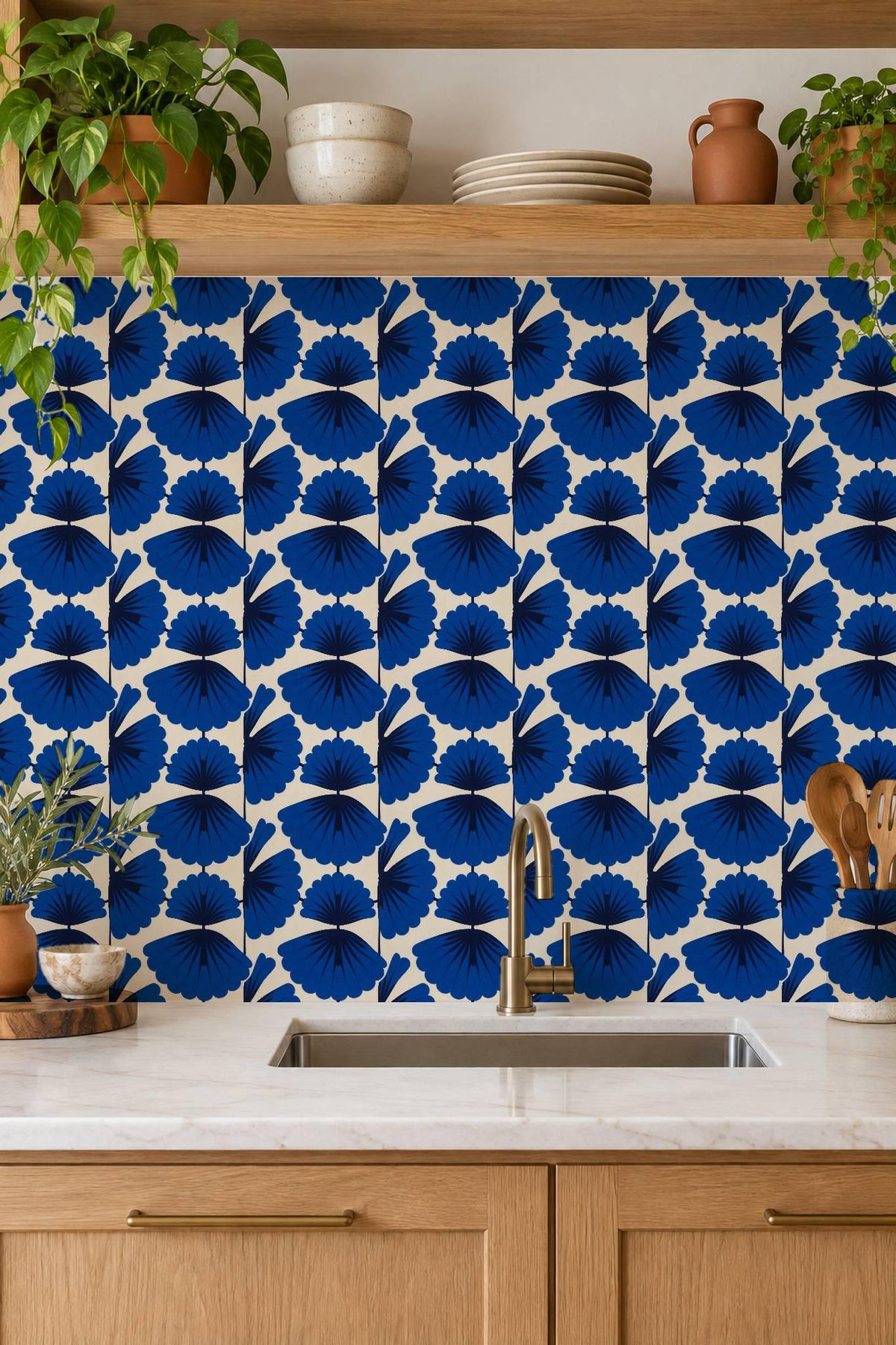 Cobalt Macro Scallop Medallion peel and stick tile decals, photo 3 of 8