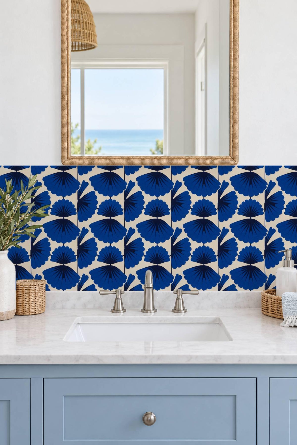 Cobalt Macro Scallop Medallion peel and stick tile decals, photo 4 of 8