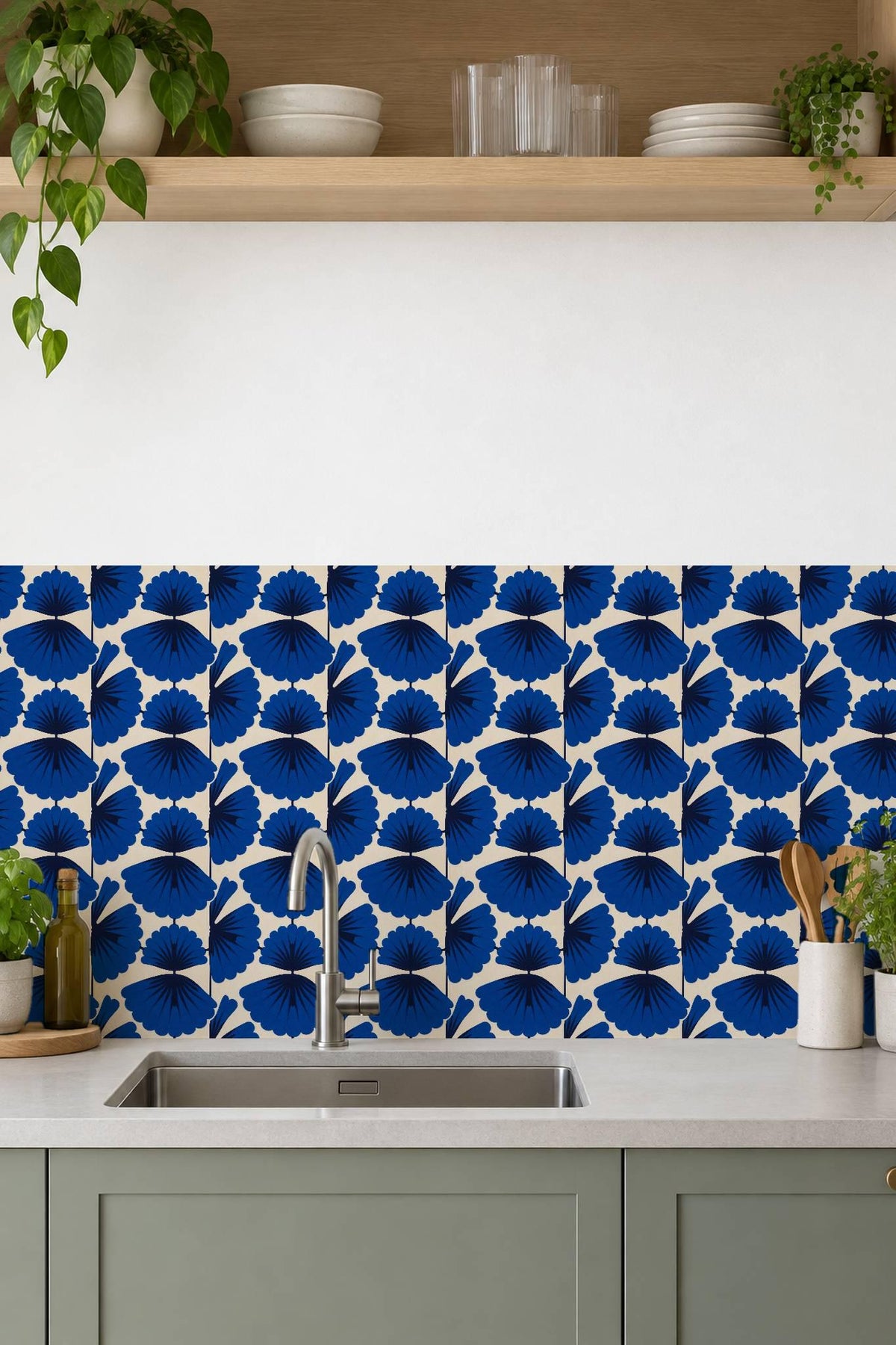 Cobalt Macro Scallop Medallion peel and stick tile decals, photo 6 of 8