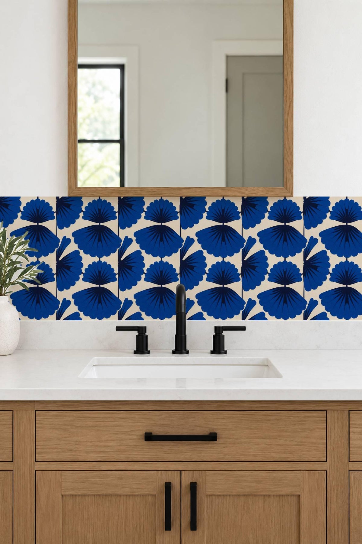 Cobalt Macro Scallop Medallion peel and stick tile decals, photo 7 of 8
