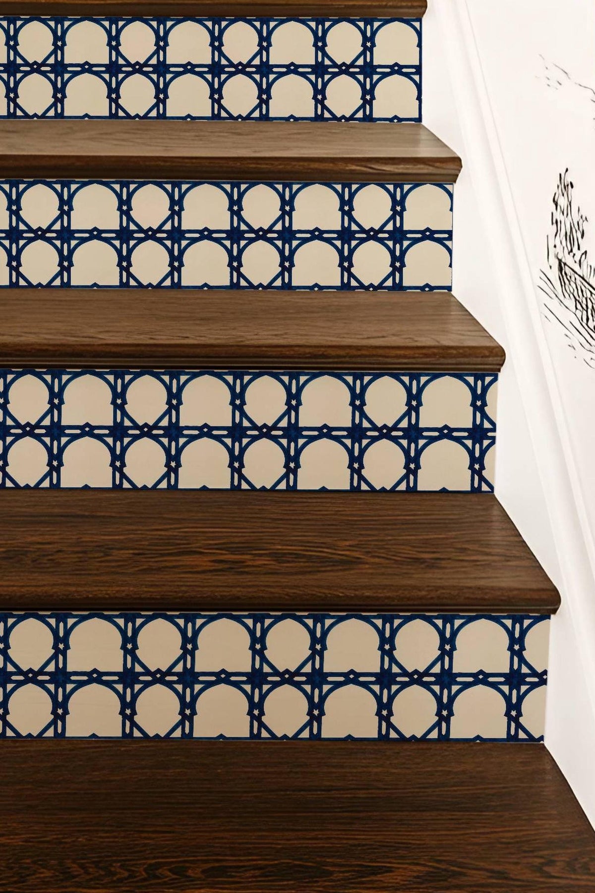 Cobalt Moroccan peel and stick stair riser decals