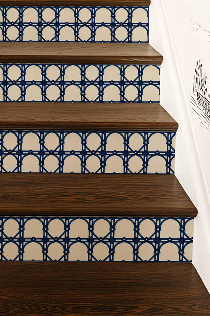 Cobalt Moroccan peel and stick stair riser decals